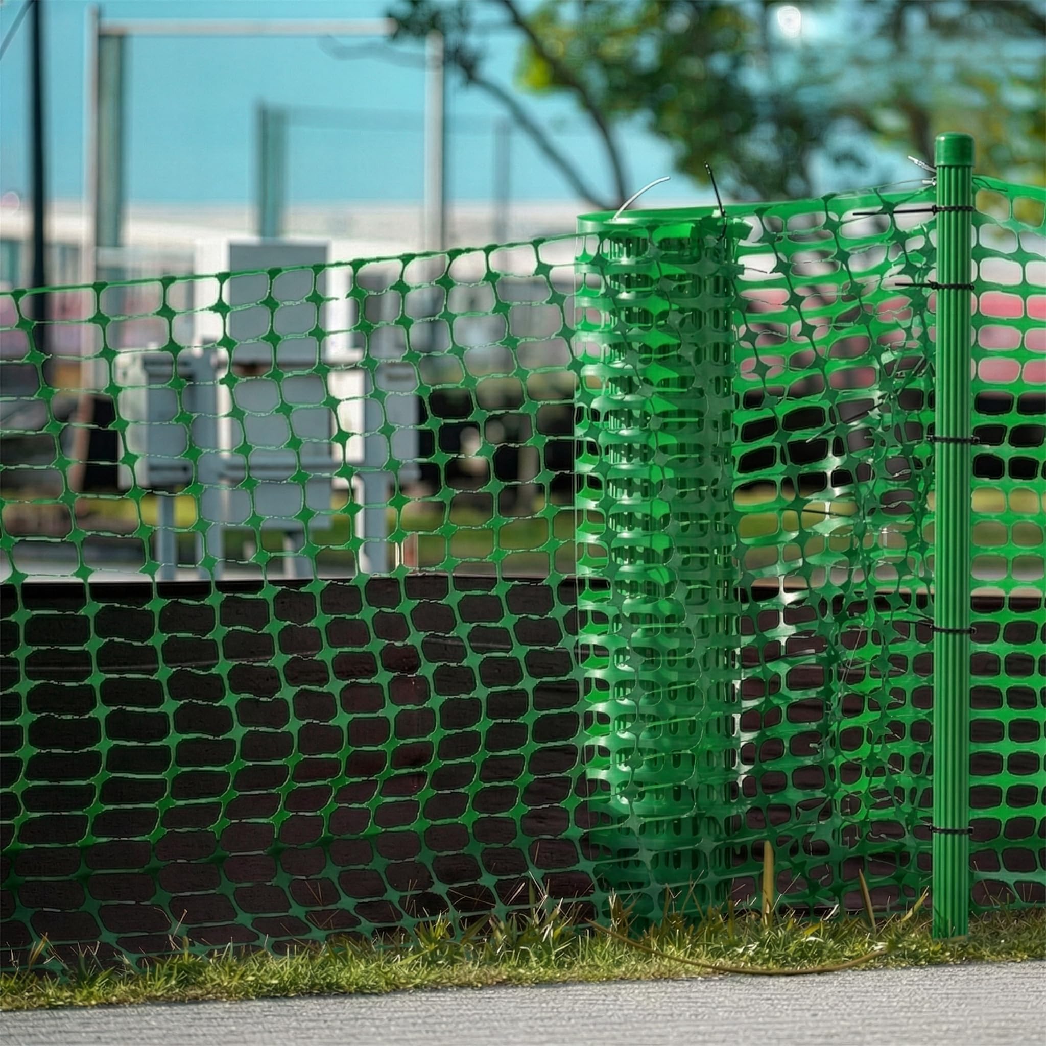 KARAT clôture de signalisation – clôture Mobile avec 20 piquets et Colliers de Serrage – Filet de Chantier et Jardin Chester (Vert, Kit Complet 50 m avec 20 piquets Inclus)