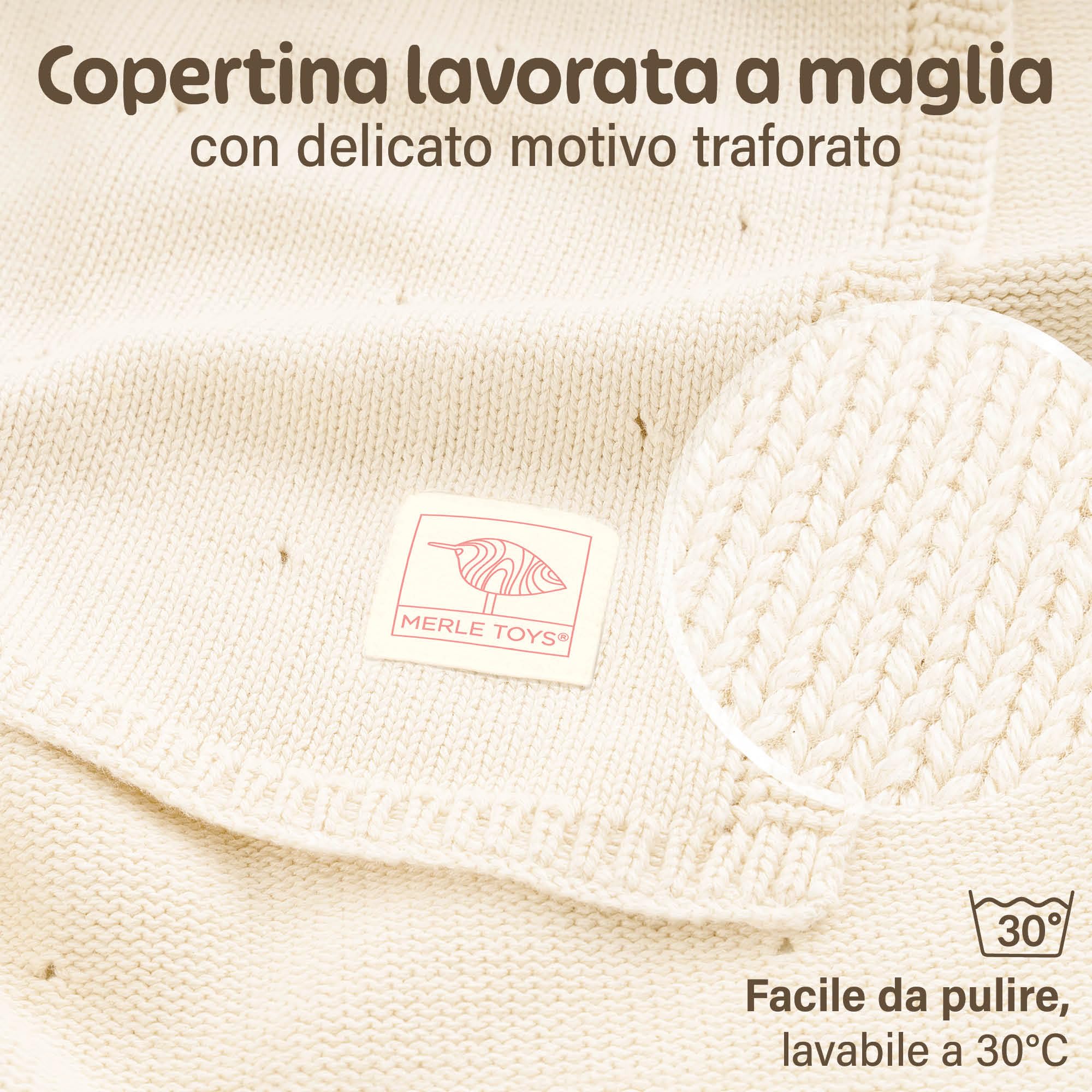 Merle Toys® Premium Coperta Cotone Neonato, 100% Biologica, Copertina Neonato Cotone Estiva e Inverno, Soprattutto Traspirante, Certificata GOTS, OEKO-TEX, Morbida e Termoregolatrice, 80x100cm, Bianco