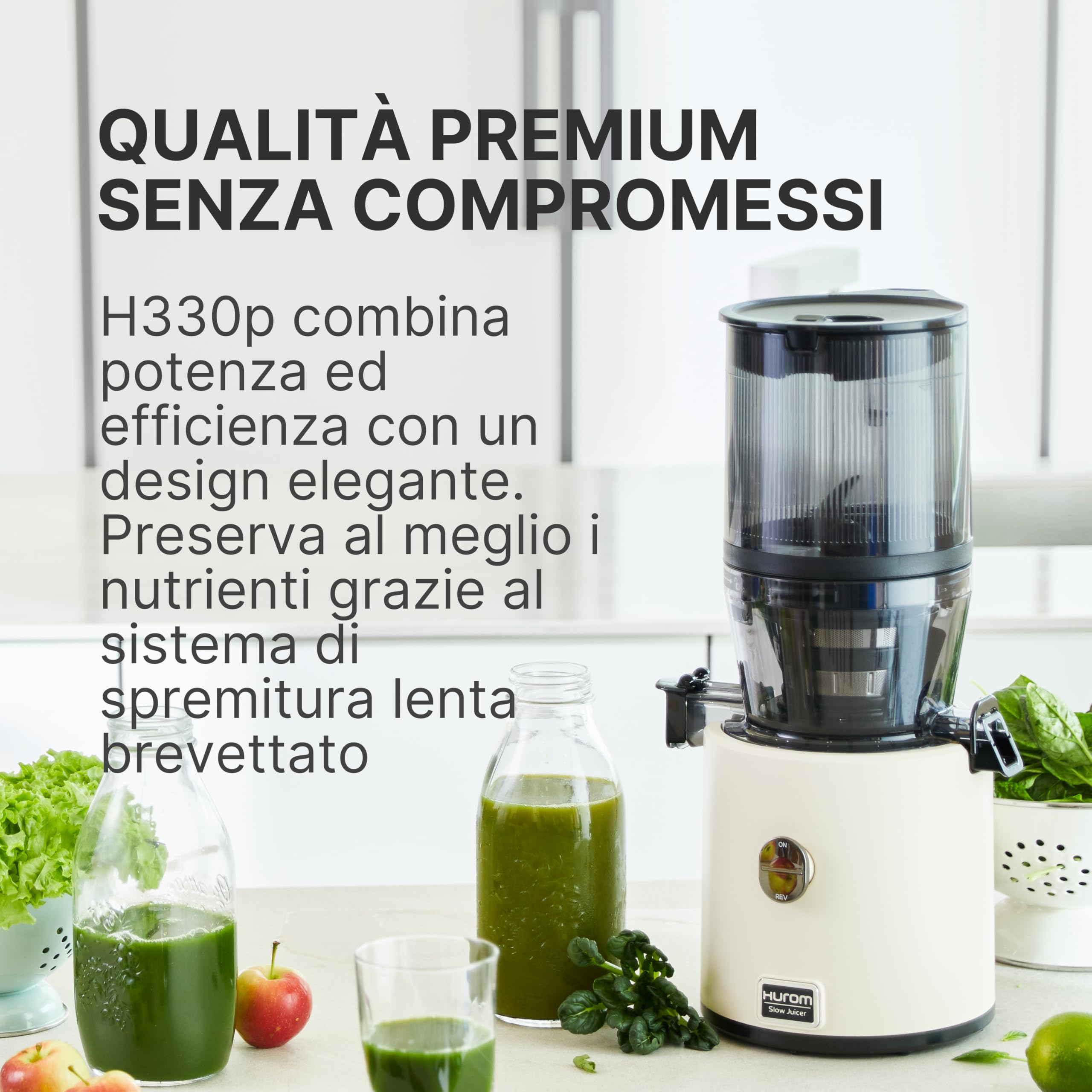 Hurom | Estrattore H330P - Succhi Più Sani, Gustosi e Senza Sprechi, Estrattore di Succo Premium, Pulizia Facile e Veloce, Alta Resa di Succo, Tecnologia di Spremitura Lenta - Deep Ivory