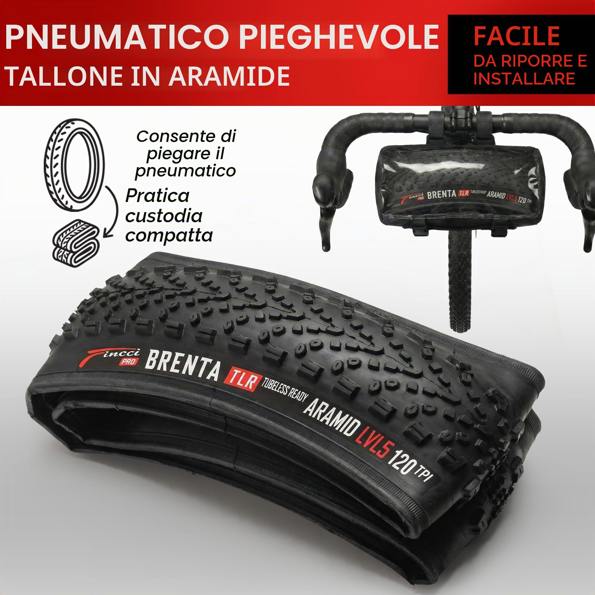 Fincci Copertone Bici 700x38C Tubeless ETRTO 40-622 Pieghevole 120 TPI | Protezione Aramidica da 1 mm e Pressione 50-80 PSI per una Guida Stabile su Strada, Gravel, Bici Ibride, Città e Trekking