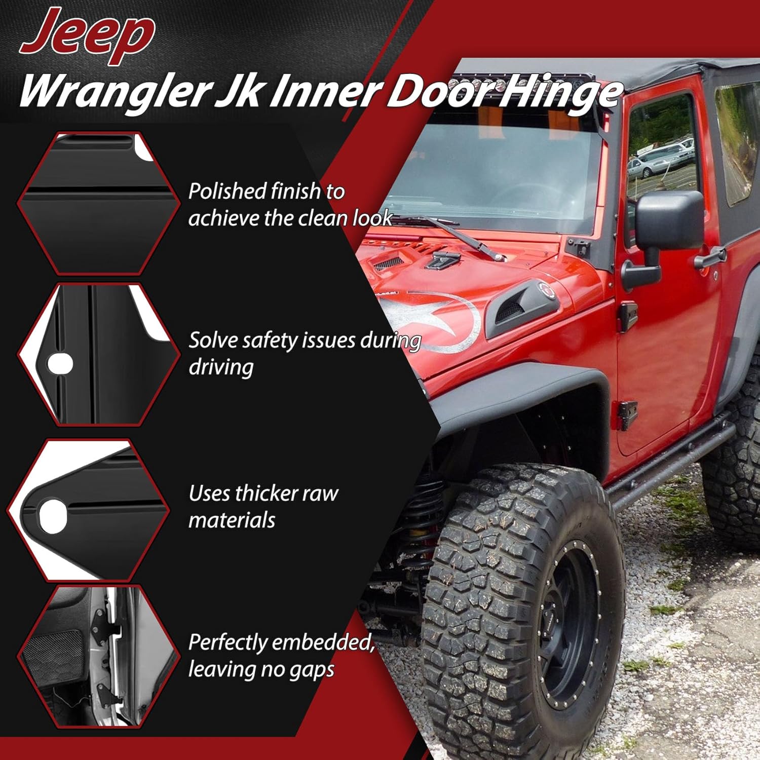 Jeep Wrangler JK Interior 4 Door Hinge Assembly Kit Compatible with 2007-2018 Jeep Wrangler JK JKU Rubicon Unlimited Sahara (Inner 4-Doors), Jeep Wrangler JK Inner 4 Door Hinge 8PCS with 20 Bolts