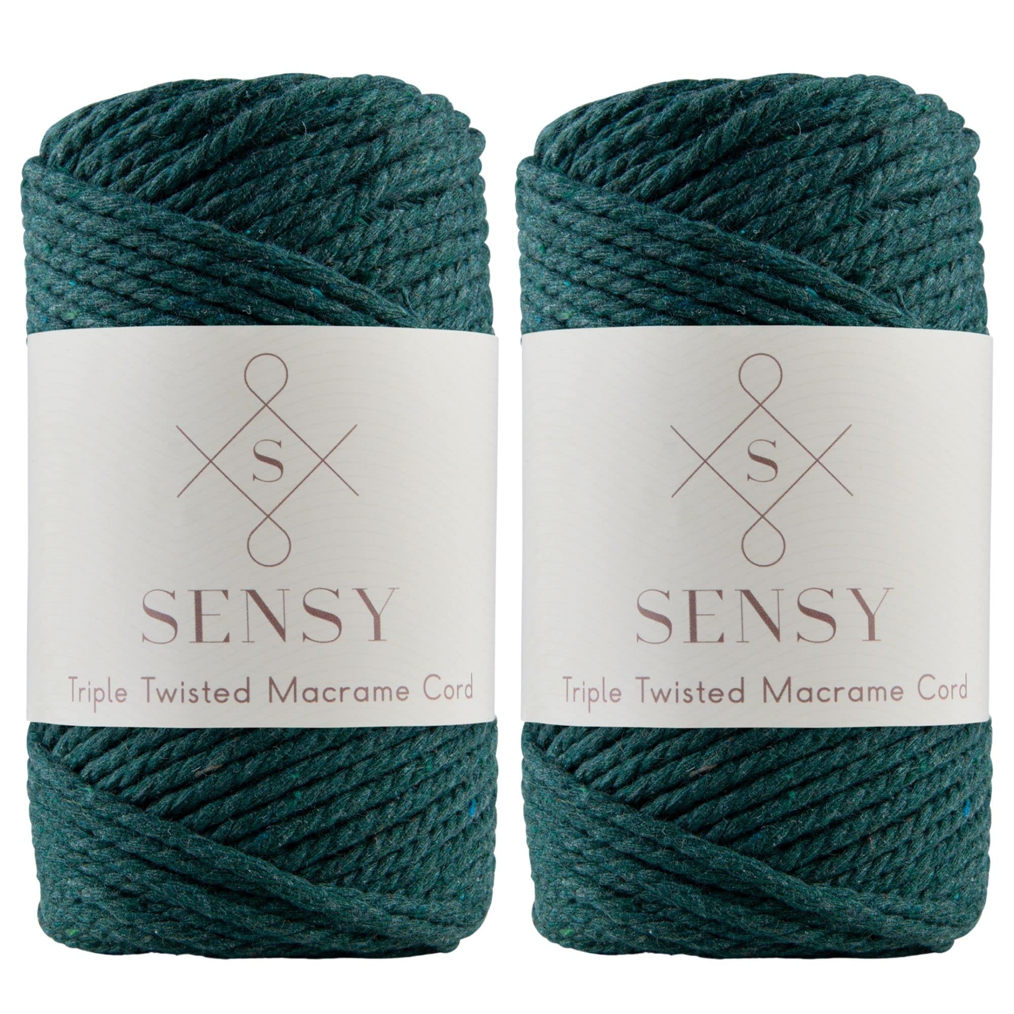 2 Skeins of Sensy Premium Macrame Cord 3mm 100% Cotton, 245 Feet, 3 Strand Twisted, Macrame Rope, Macrame String Cotton Yarn, Macrame Yarn (Forest Green)