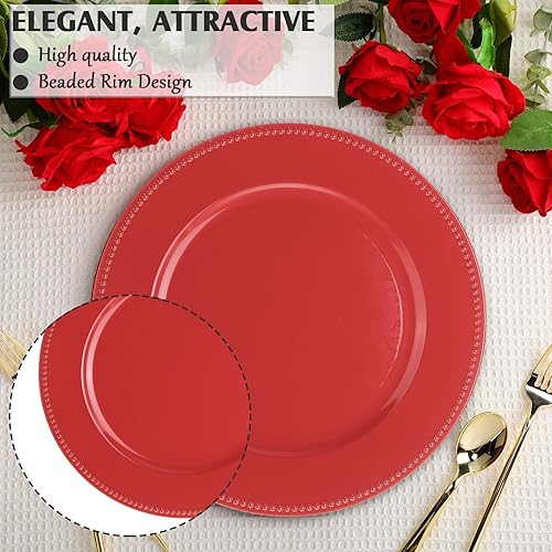 Vista 10 de Gerrii 12 Pcs Metallic Bead Charger Plates 13 Inch Plastic Round Plates Bulk Wedding Beaded Chargers for Table Party Event Decoration(Gold)