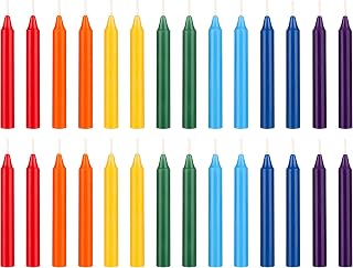 Mega Candles 28 pcs Unscented Straight Taper Chakra Candles, Hand Poured Premium Wax Candle 4 Inch x 1/2 Inch, 100% Cotton Wick, Positive Healing Energy, Meditation, Relaxation, Reiki, Yoga
