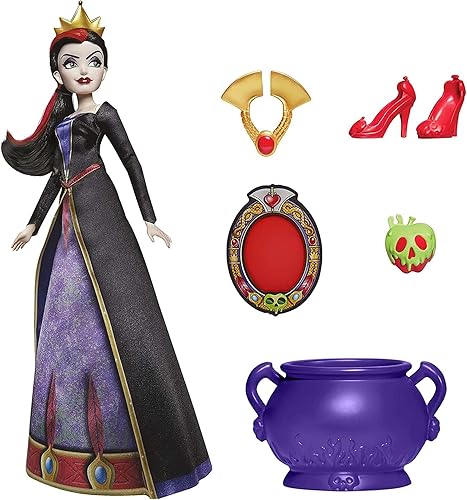 Disney Princess Muñeca de moda Evil Queen, accesorios y ropa extraíble, juguete de villanos de Disney para niños de 5 años en adelante