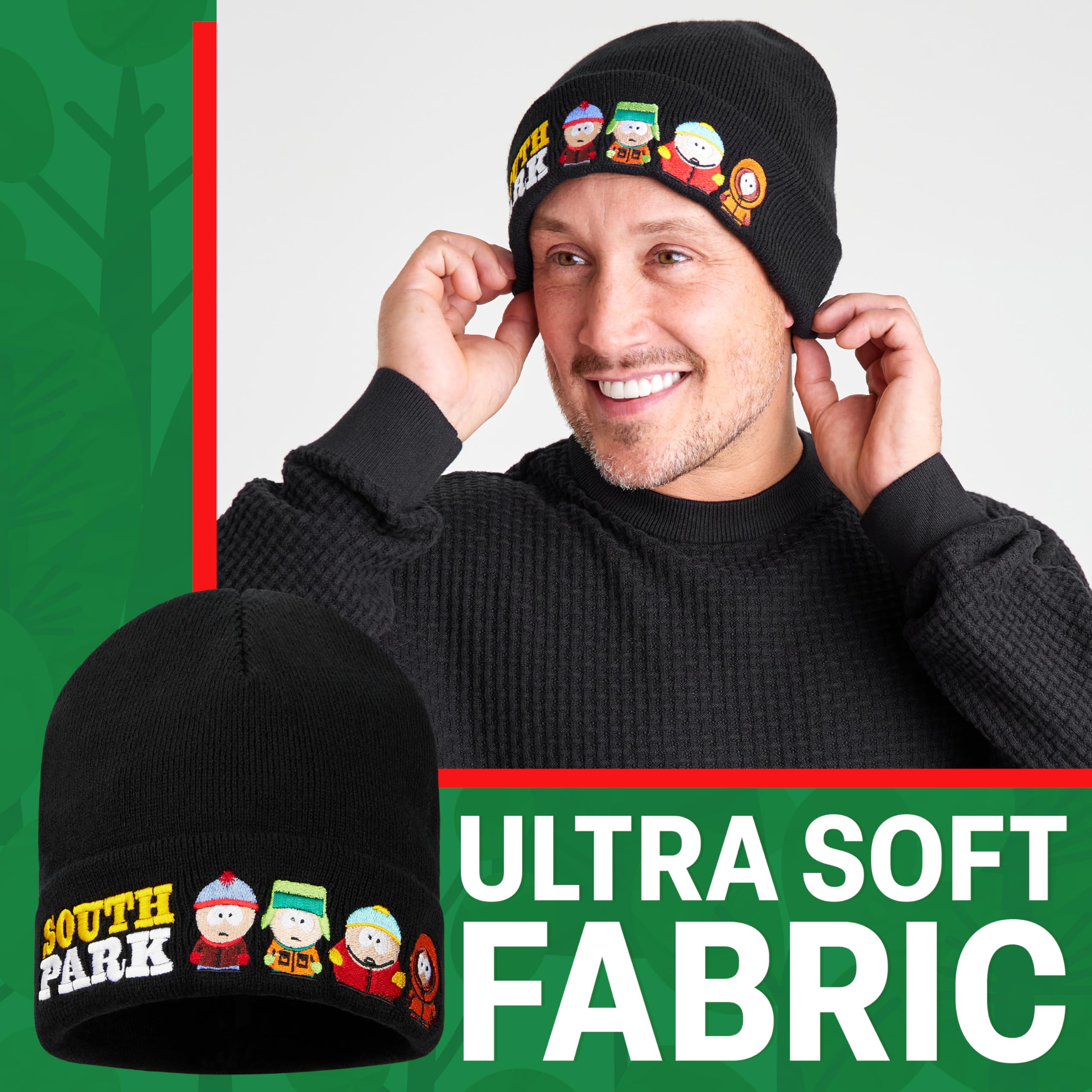South Park Gorro Negro o Conjunto Bufanda Guantes y Gorro Adolescente, Accesorios de Invierno Cálidos para Días Fríos