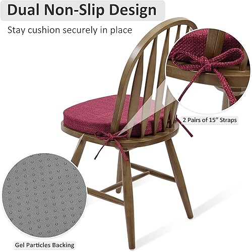 Miniatura 5 de Shinnwa Windsor - Juego de 2 cojines para sillas de comedor, cojines de asiento de alta resistencia para sillas de cocina con lazos y funda