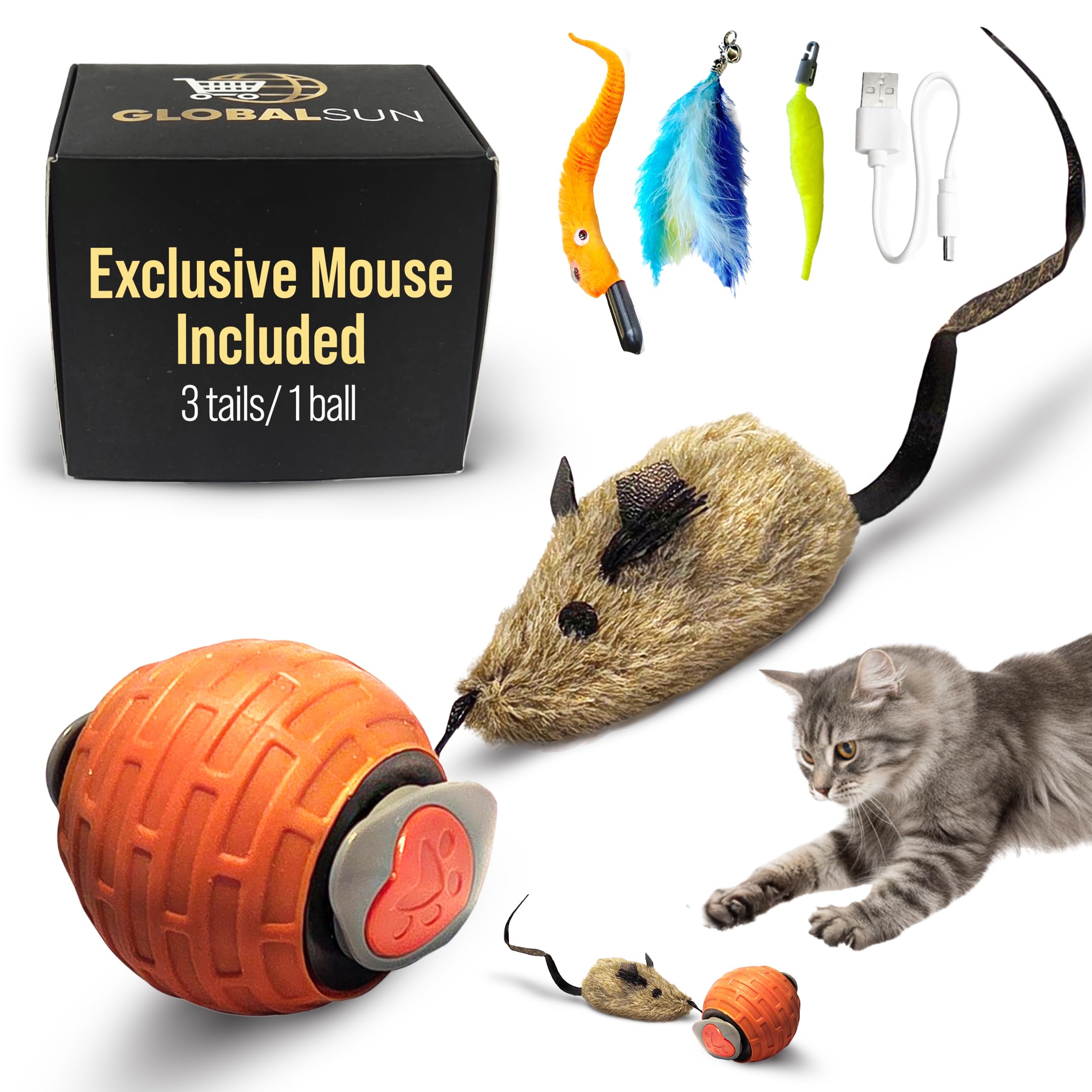 Speedy Tail 2.0 Cat - Juguete inteligente interactivo de bola para gatos con 4 colas, 2 velocidades y prevención de obstáculos, recargable por USB, mantiene a los gatos de interior