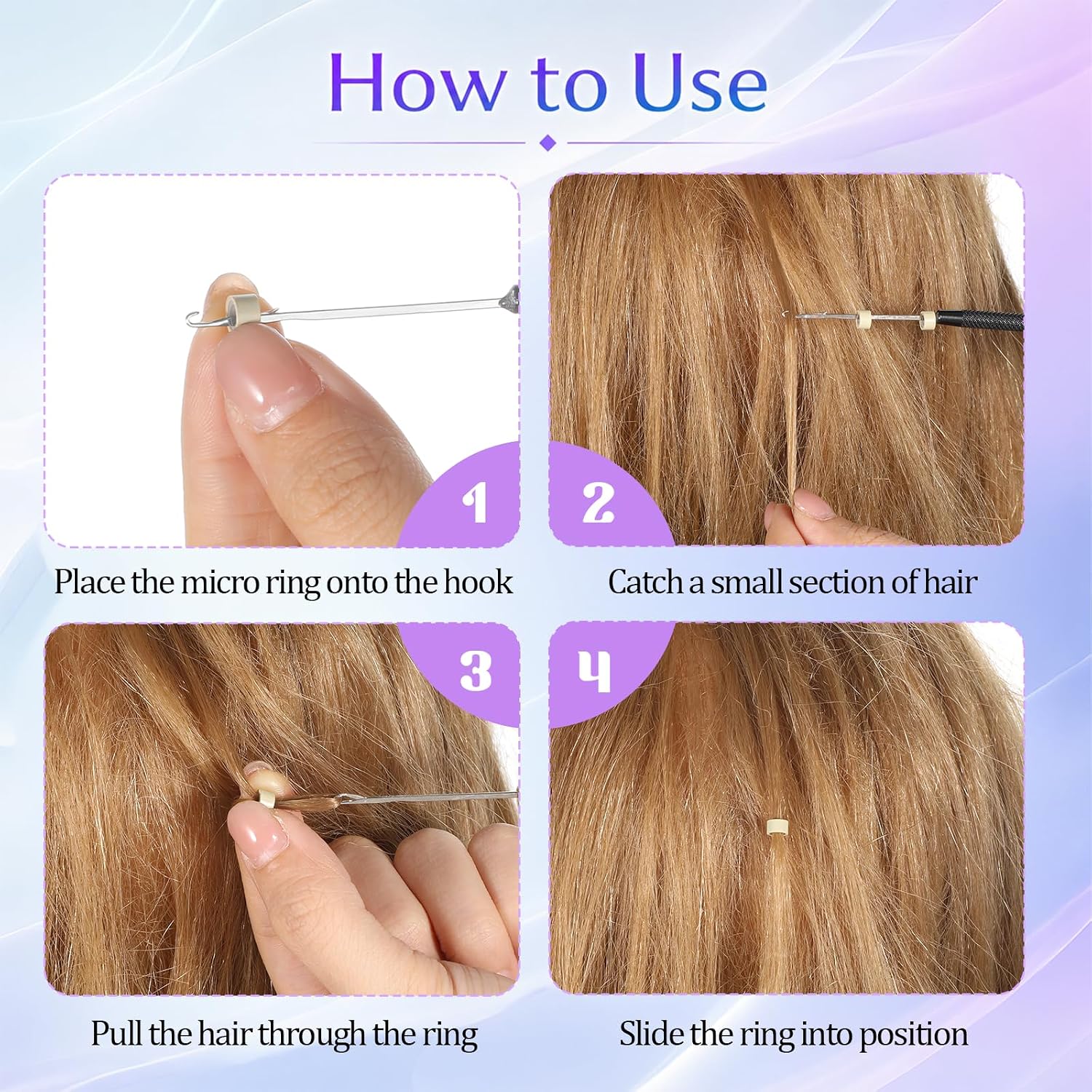 3PCS Stainless Steel Hair Extension Loop Needle Pulling Hook Tool, Micro Crochet Hooks for Hair Hooks Extension Loop Tool Wire Pulling Loops Hook Tools for Microlink Beads Feathers Extensions