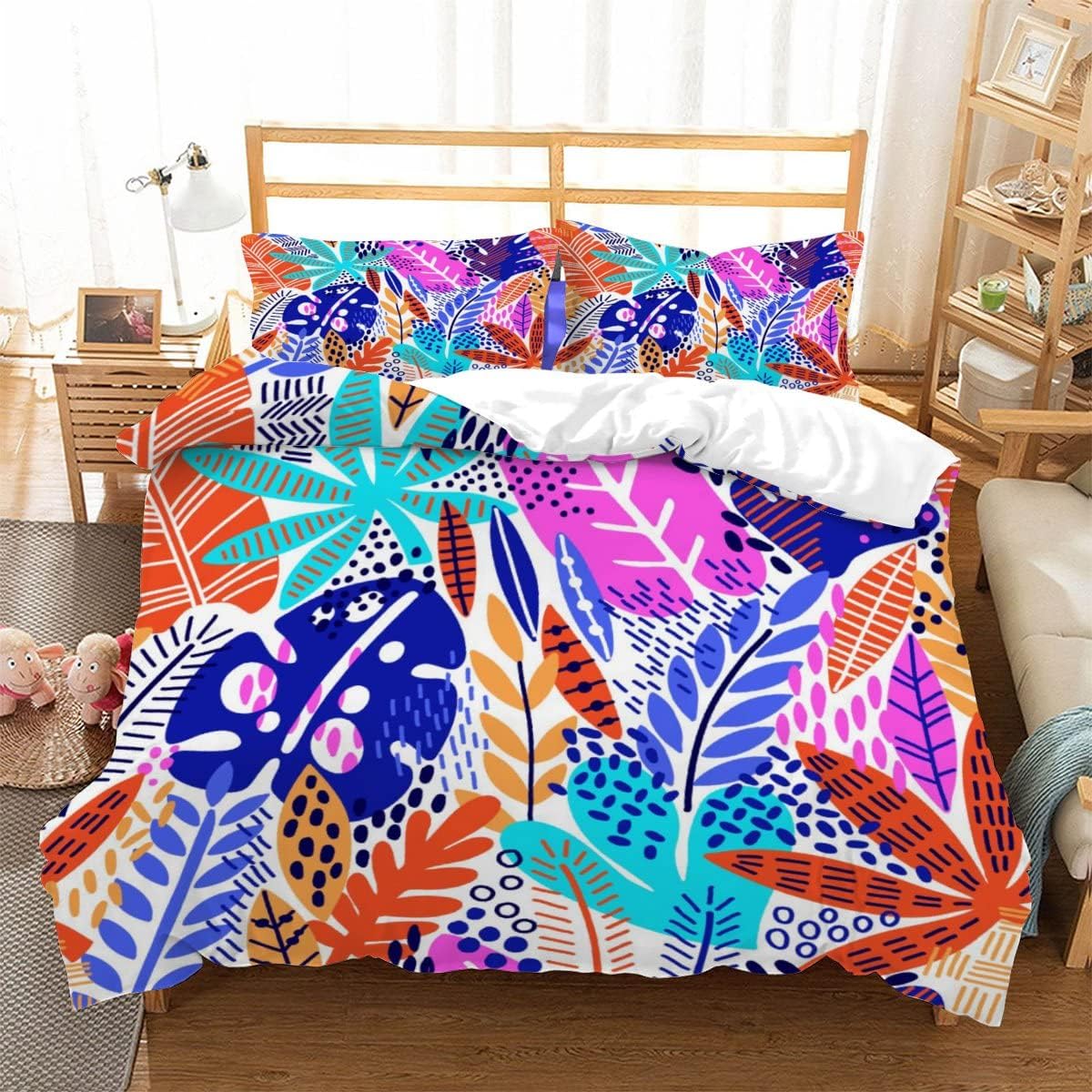 Bedding Duvet Cover 3D Tropical Leaves Quilt Cover Ultra Soft 3D Pattern Comforter Cover Colorful Home Decoration（180x220cm）