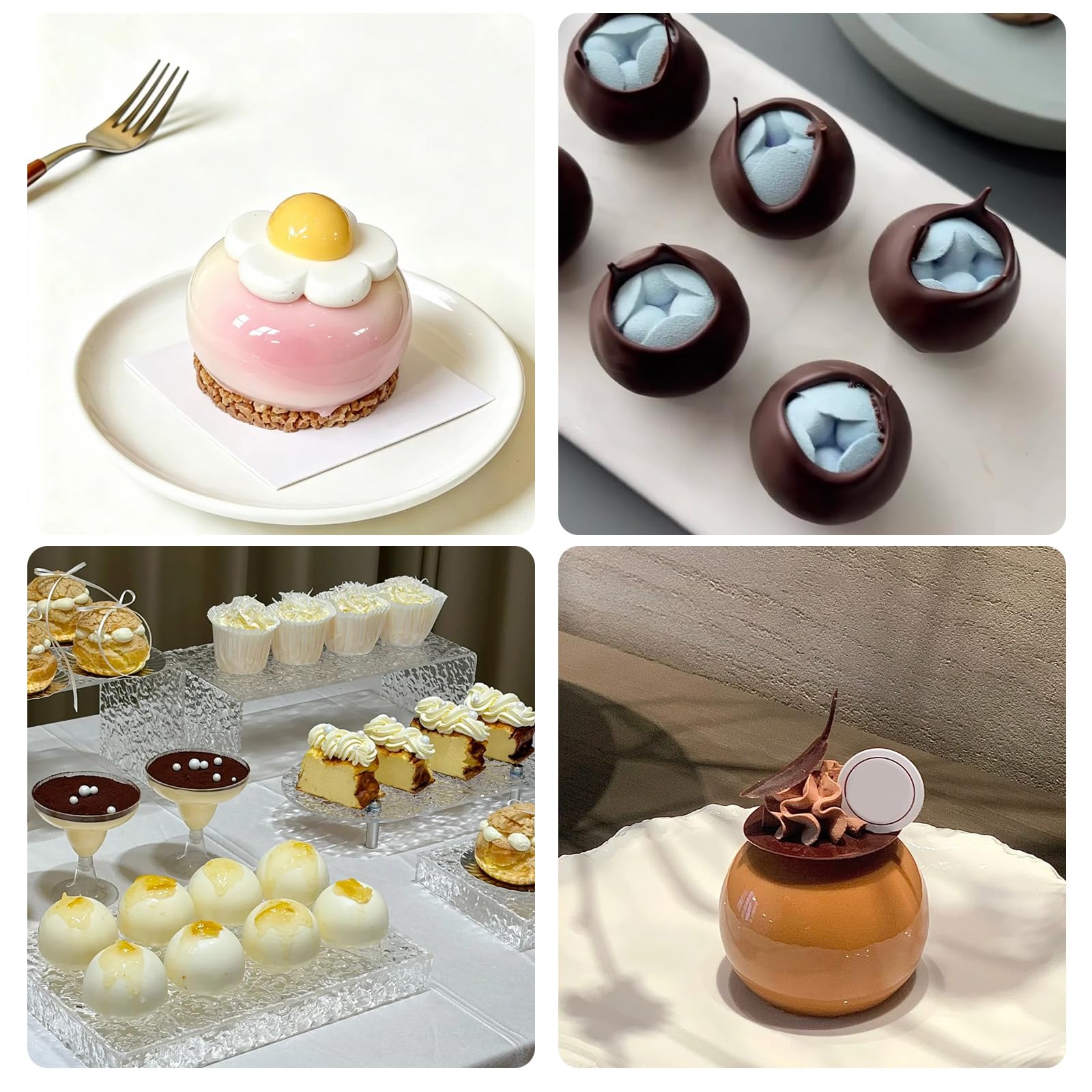 Sphere - Molde de silicona para tartas, moldes de mousse 3D para hornear, postres franceses, chocolate, fondant, caramelos, trufas, cupcakes, gelatina, pudín, jabón de hielo (8 cavidades)