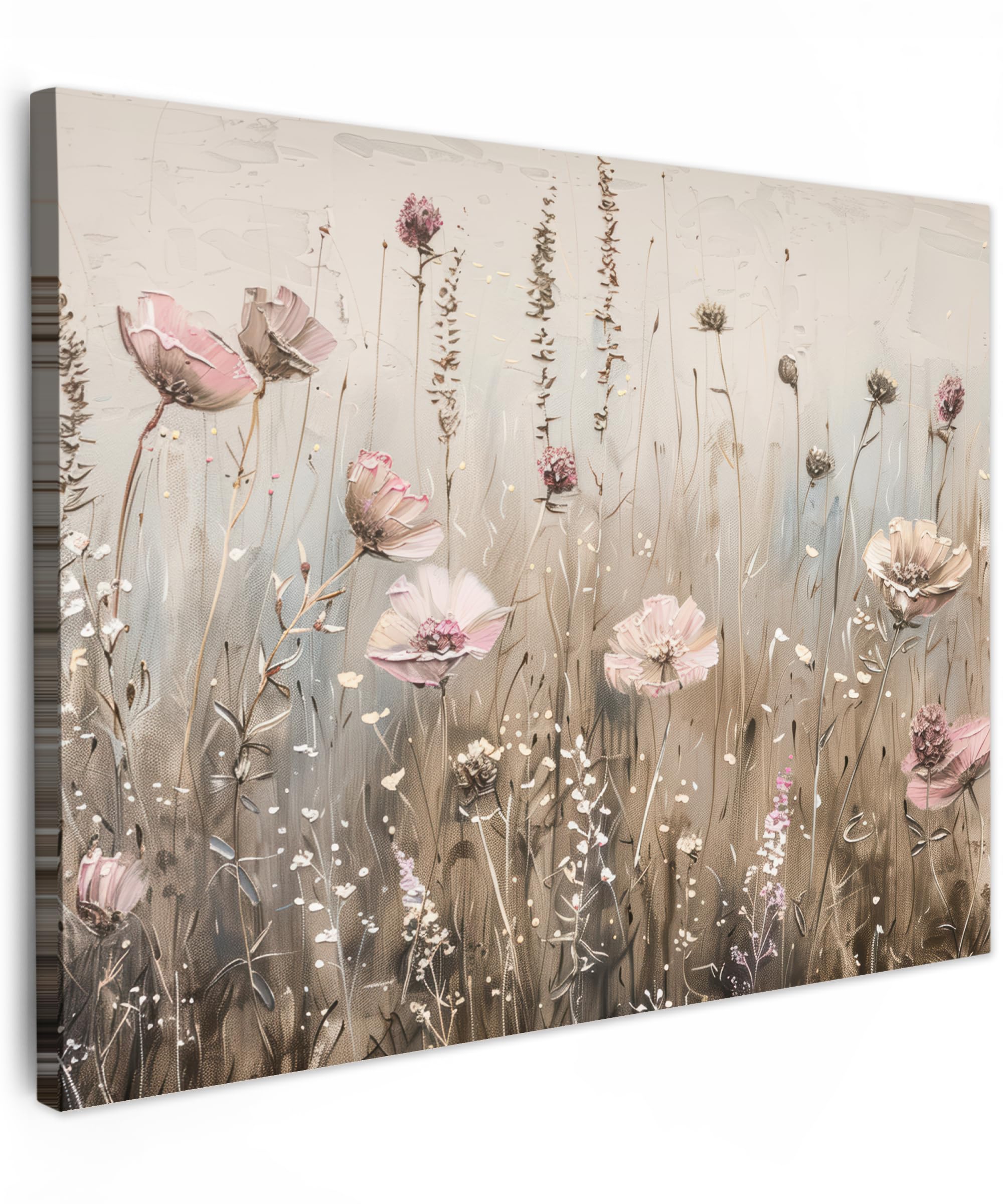 MuchoWow© Canvas Wall Art Work 28"x20" / 70x50 cm House Decoration for Living Room Home Decor Pictures Walls Flowers - Pink - Modern - Beige