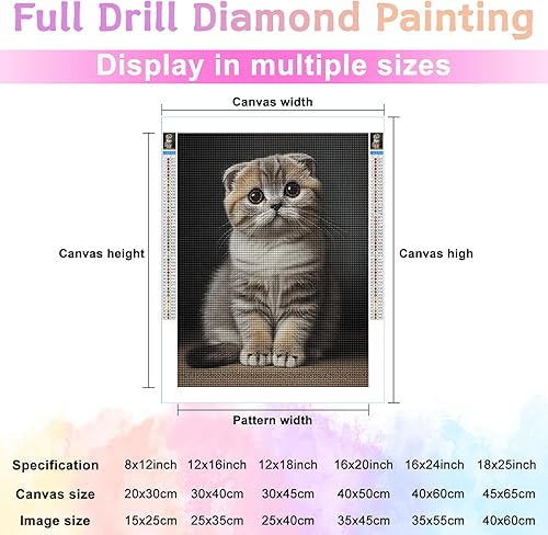 Miniatura 2 de Kits de pintura de diamantes para adultos, lindo gato escocés plegable redondo de taladro completo 5D diamantes gemas arte taladro kits de