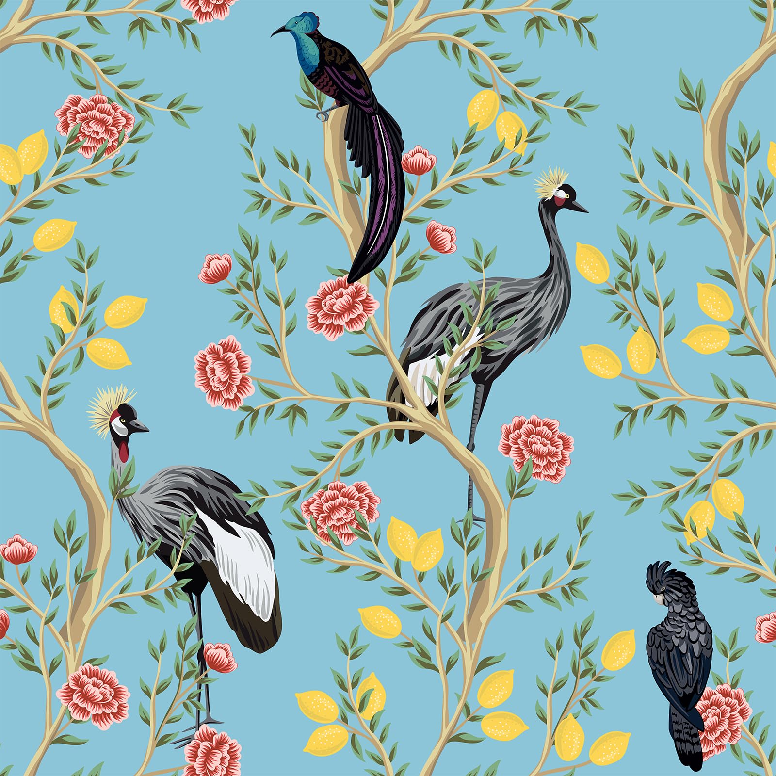 Papier peint pour chambre à coucher au motif floral oiseau bleu vintage VEELIKE