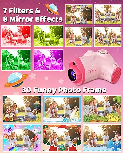 Miniatura 7 de Cámara para niños con proyector, cámara digital HD 1080P para niños de 3 a 12 años, grabadora de video fotográfico de 48 MP con soporte, tarjeta SD