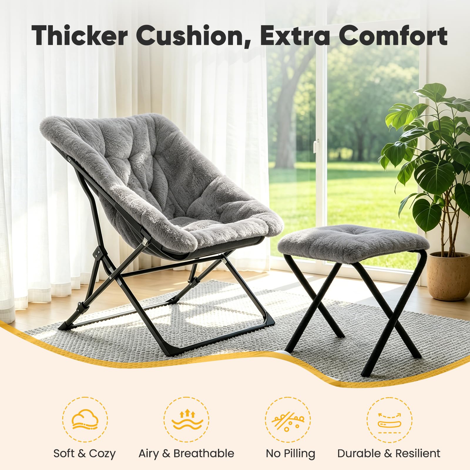 Sillón con reposapiés, cómodo sillón de Lectura, sillón ergonómico para Sala de Estar, Dormitorio, Oficina, Zona de Piscina o jardín; Capacidad de Carga máxima: 150 kg(Gris)