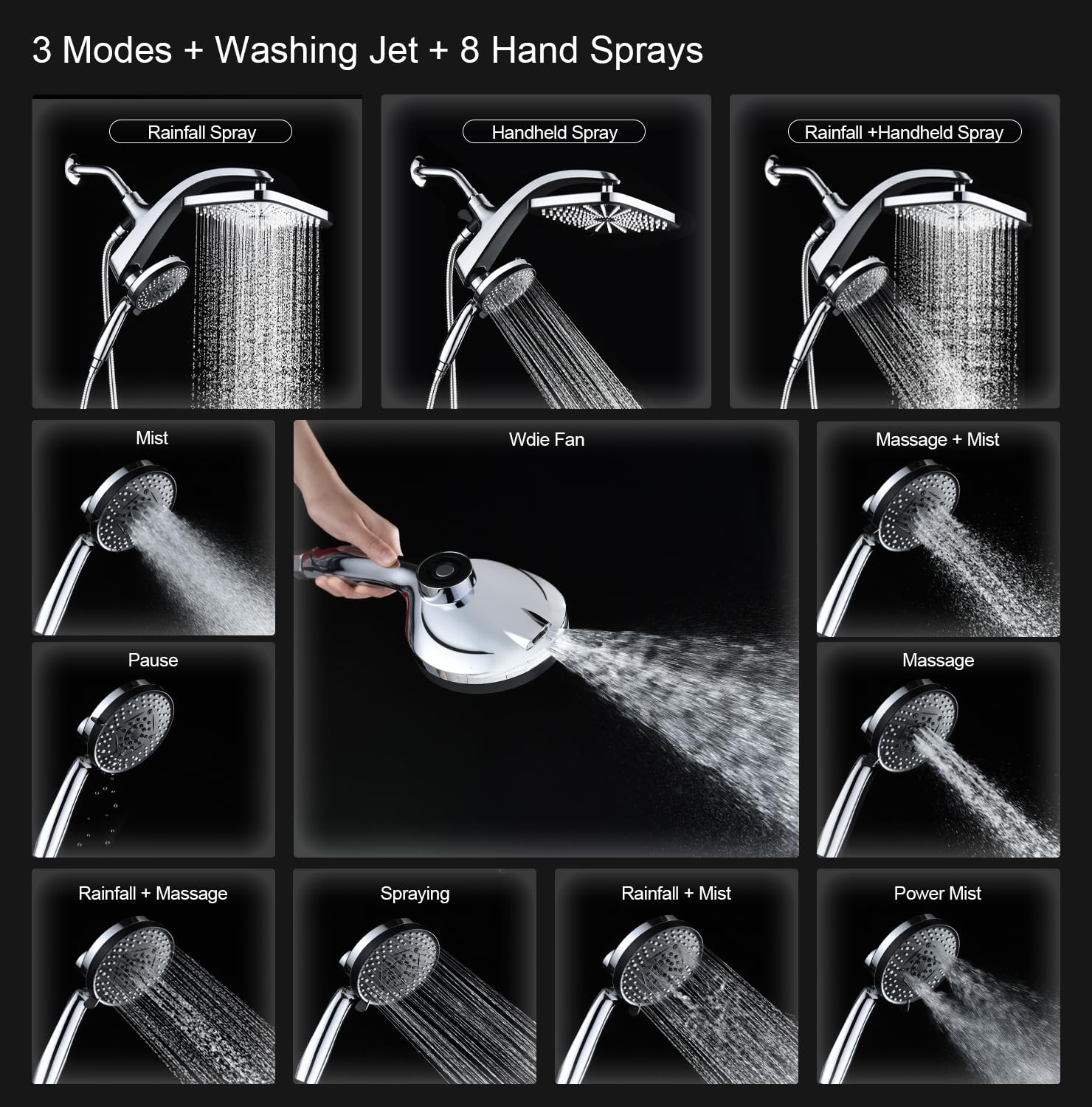 Chrome Rain Shower Head with Handheld Showerhead Y478303