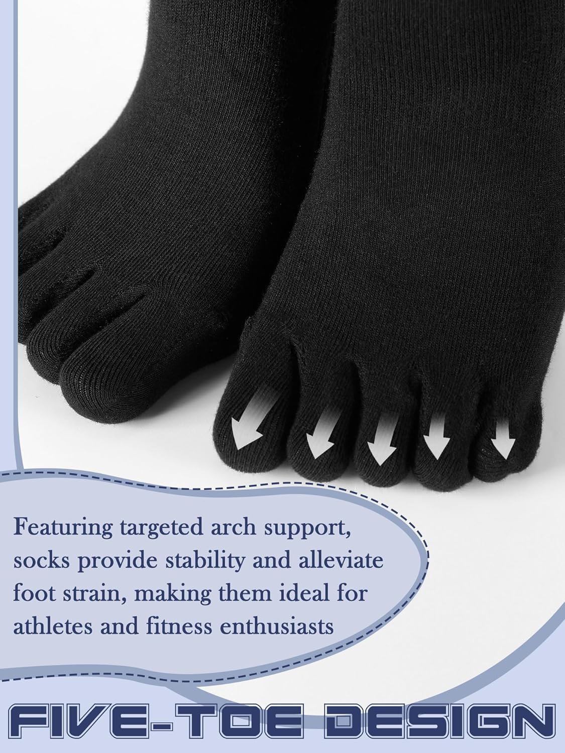 Toe Socks with Massage Grips for Men and Women Cotton Athletic Running Finger Socks - Image 2