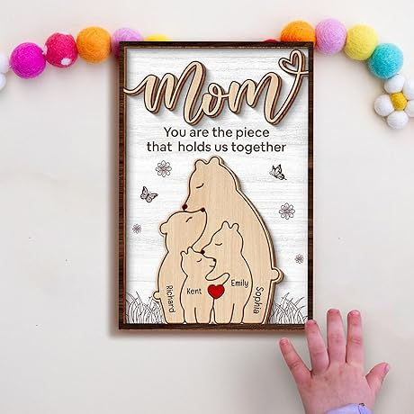 Personalized Wooden Bear Family Puzzle with Names