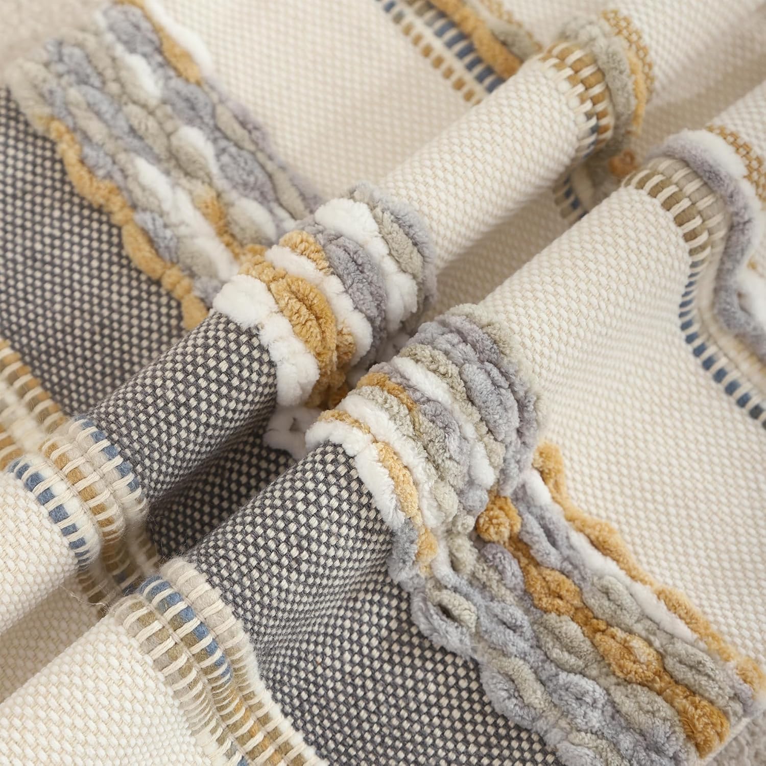 Boho Tufted Throw Pillow Covers 18x18 Set of 2 Striped Decorative Pillow Cases Accent Chenille Pillowcases Farmhouse Cushion Case Spring Home Decor for Sofa Bed Living Room,Yellow and Gray