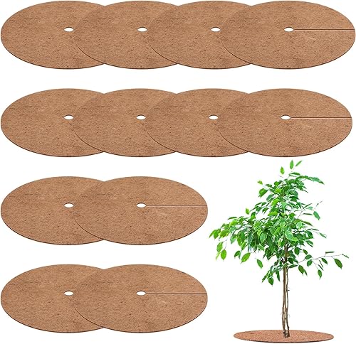 12 tapetes protectores de árbol de fibra de coco, fibra de coco, protección natural para ciprés, paisajismo, cubierta de plantas de disco de árbol,