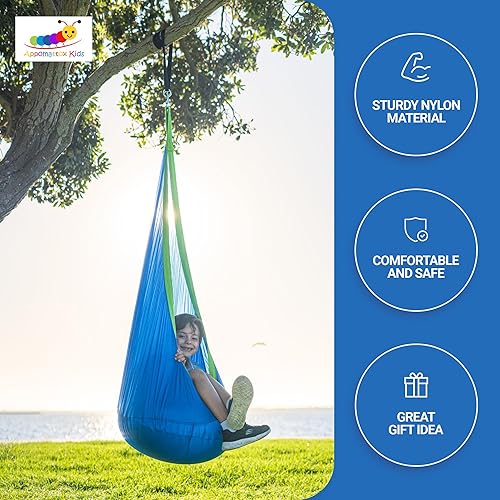 Miniatura 17 de Silla columpio colgante para niños con bolsillo, hamaca colgante, diversión en interiores y exteriores, rincón de relajación, terapia sensorial