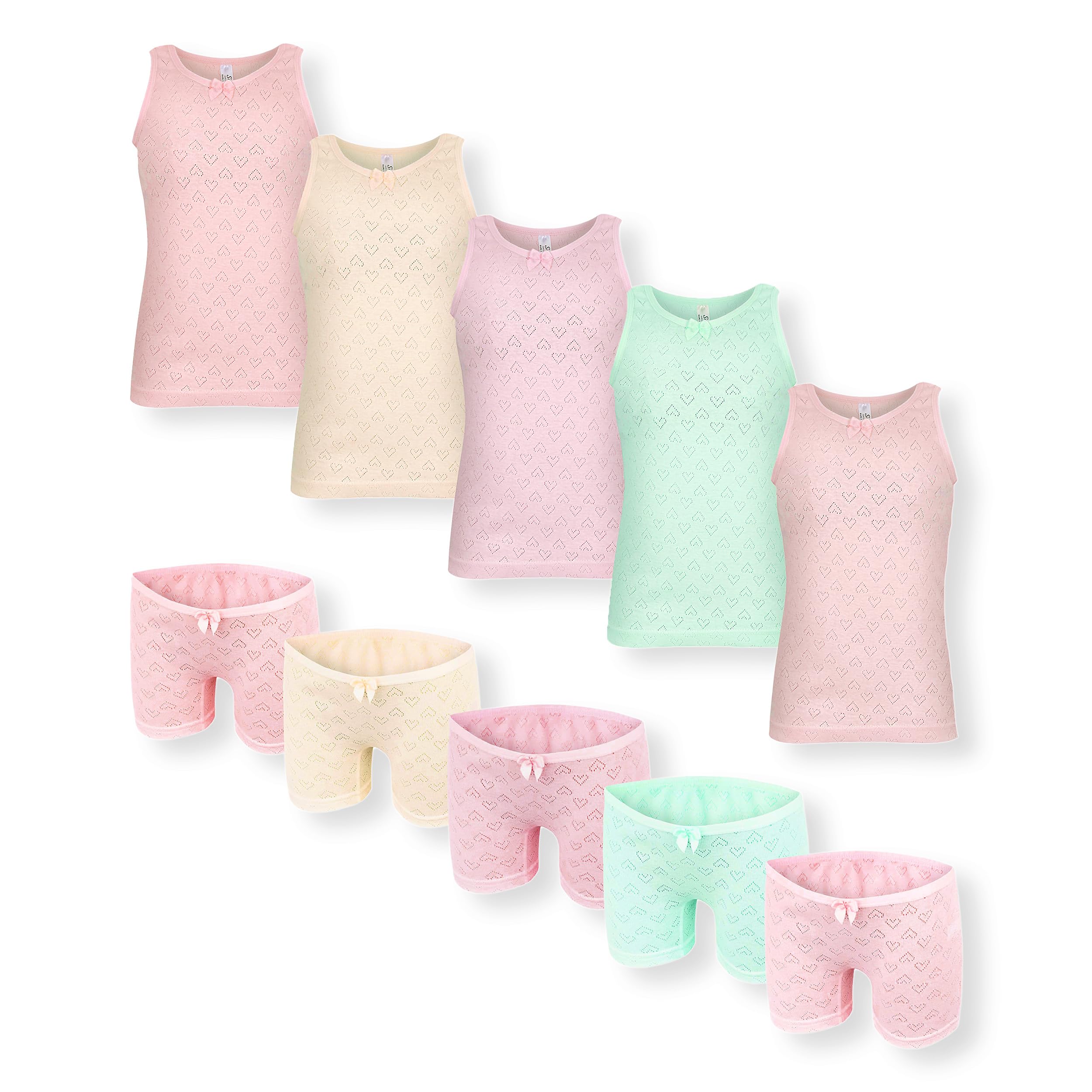 SAMILY Mädchen Unterwäsche Set 10er Pack | 5 Unterhemden + 5 Boxershorts – 100% Baumwolle, bequem & atmungsaktiv – Größe 134/140 (9–10 Jahre)