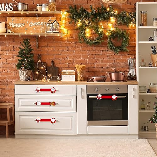 Miniatura 5 de Ganeen Paquete de 6 fundas navideñas para respaldar sillas y 4 fundas para manijas de puerta, juego de fundas de Navidad para sillas de Navidad,