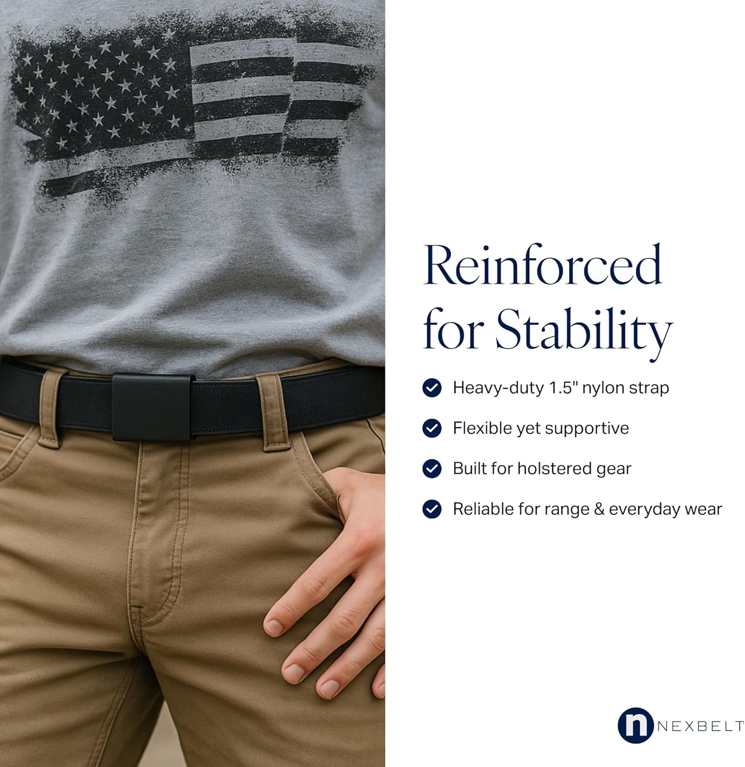 Nexbelt Guardian Black Nylon EDC Ratchet Belt – 1.5" Adjustable Strap, Fits Up to 50" Waist – Tactical & Everyday Carry Use - Image 5