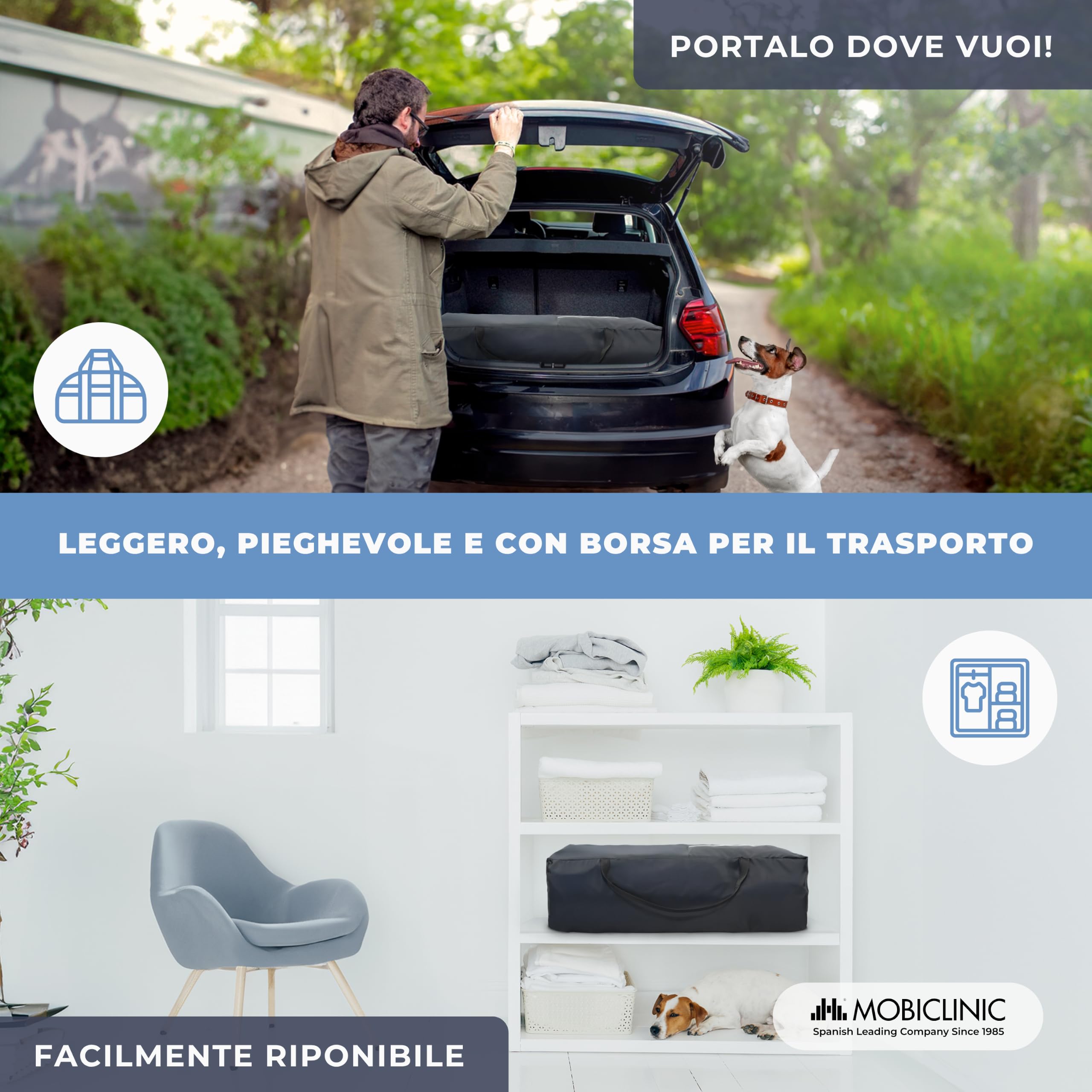 Mobiclinic®, Lettino da viaggio 3 in 1, Box bambini duo livelli, Pieghevole con fasciatoio baldacchino, Entrata laterale, Caelum, Max. 15 kg, Ruote freno, Borsa portaoggetti
