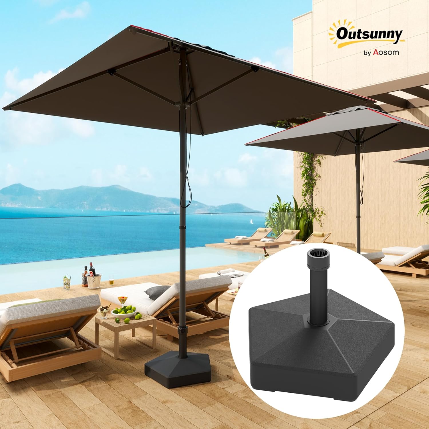 Outsunny Patio Umbrella Base Holder, Heavy Duty Outdoor Umbrella Stand Base, Filled Up to 42lbs with Sand or 33lbs with Water for Garden, Poolside, Black