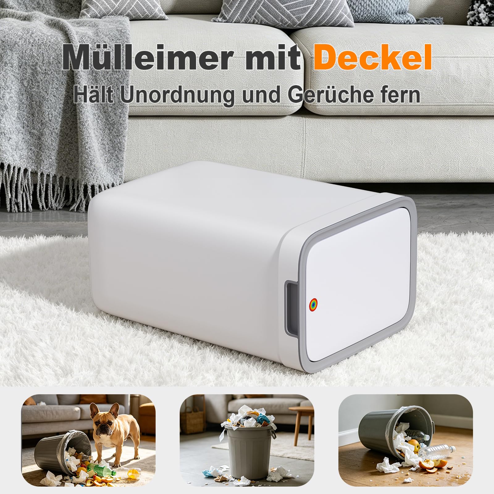 MOPUP Mały koszyk na śmieci do łazienki z pokrywką, 9 l/2,4 galonów, wąski koszyk na śmieci, koszyk na papier z tworzywa sztucznego z otwieranym na szeroko deklem, odporny na psy do łazienki, kuchni