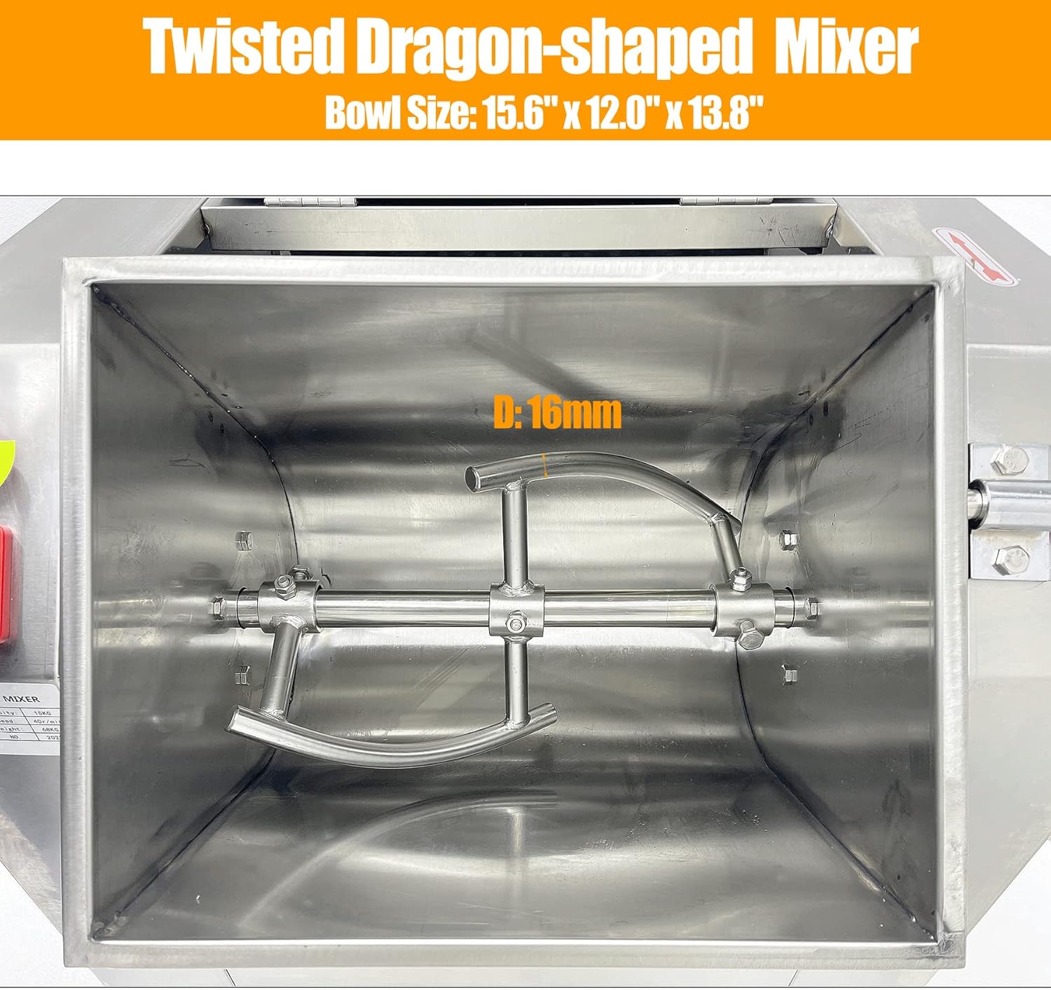 TECHTONGDA Commercial Dough Mixer All Stainless Steel Flour Mixer Dough Kneading Machine 110V Heavy Duty Dough Blender Stand Food Mixer with 15 KG Kneading Capacity and 90 Degree Tilt Bowl