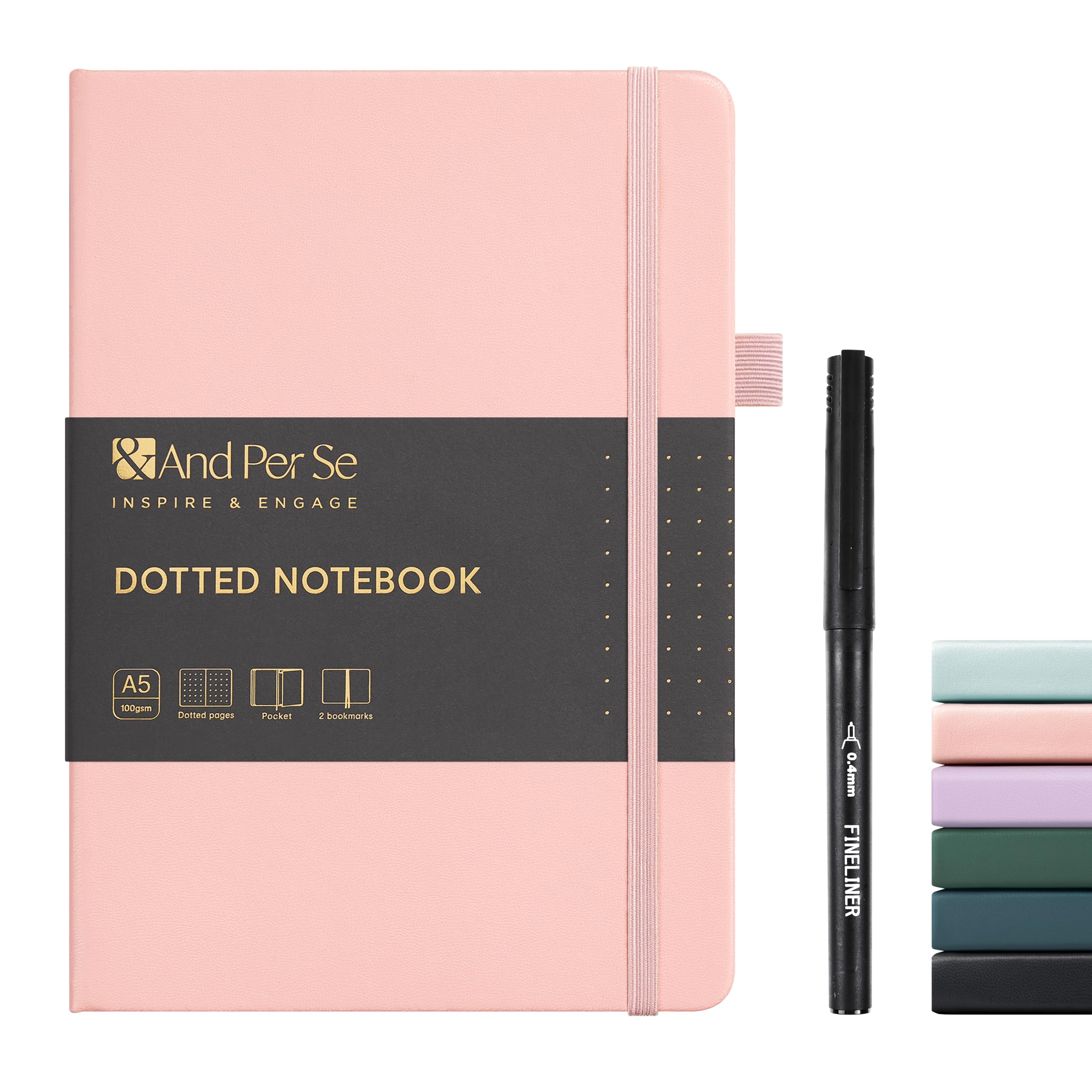 &And Per Se Dotted Journal and Pen Set, A5 Leather Hardcover Dotted Notebook, 160 Pages 100GSM Thick Paper Dot Grid Journal with Fineliner Pen (Pink) — image 1