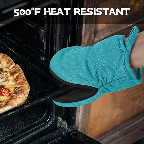 Miniatura 5 de Juego de 4 manoplas de horno y soportes para ollas, mini guantes de cocina de silicona resistentes al calor para 500 grados, mini guantes de horno y
