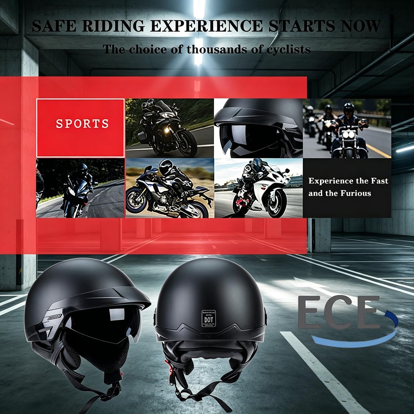 Kask Motocyklowy Typu Orzeszek Retro, Nowoczesny Urban Jet z Blendą Przeciwsłoneczną, ECE 22.06, Skorupa Anti-Mushroom z Maską Czaszką do Cruiser Skuter