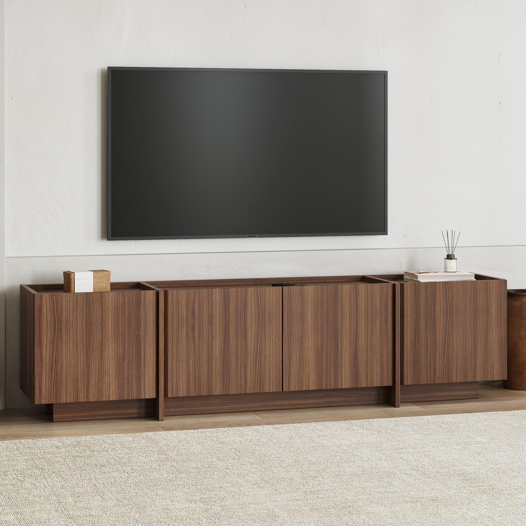 Modernes TV-Möbel, Milano Walnut, 180 cm x 46 cm x 35 cm | 100% melaminbeschichtete Spanplatte, 18 mm dick | Soft-Close-Scharniere, stilvoll & funktional für Wohnzimmer & Unterhaltungsbereiche