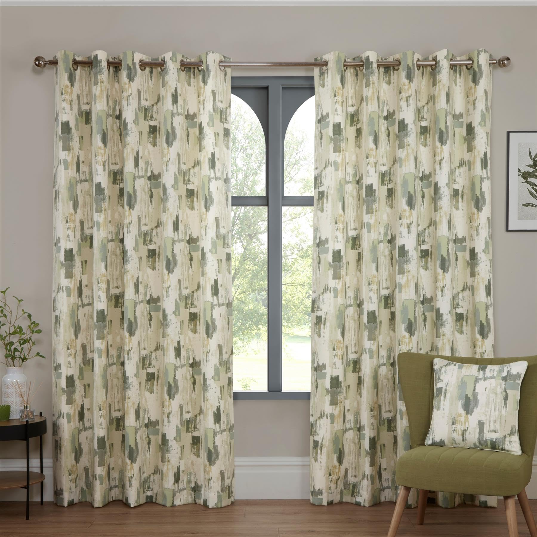 Sundour Bamford Fully Lined Abstract Eyelet Curtains Fennel 46x90
