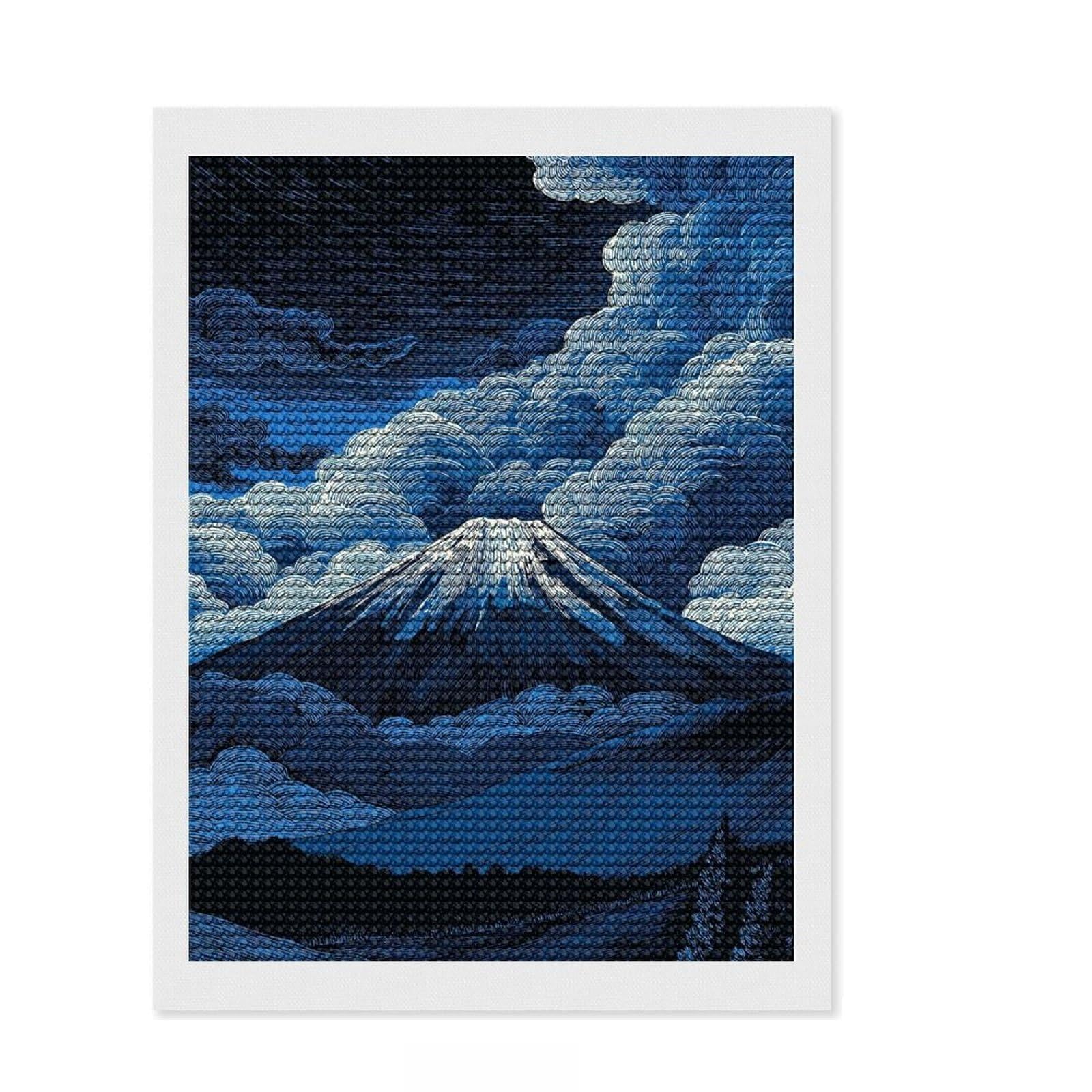 Junmoney Mount Fuji Engraving DIY Diamond Art Canvas Kit 12"x16", Satisfying Creative Project, Mindful Craft Activity, Cosy Home Accent, Gift Idea