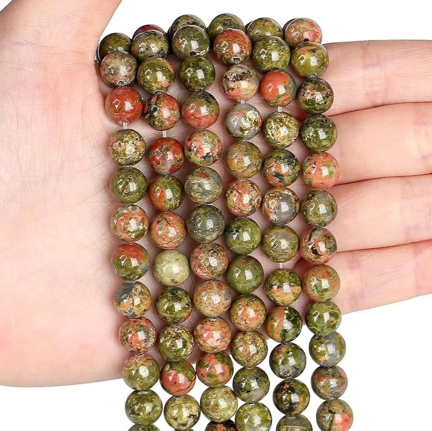 XIANNVXI Unakite Beads for Jewellery Making 8mm Crystal Stone Round Beads for Crafting 47 Pcs, V - Unakite