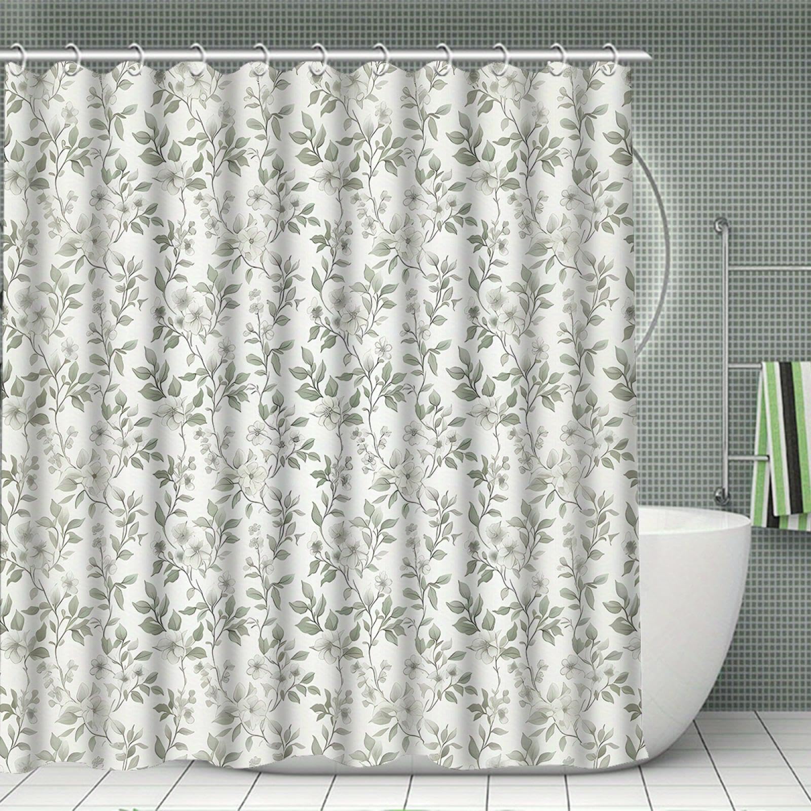 Rideau de douche de qualité rustique au motif botanique chic vert 70x140cm