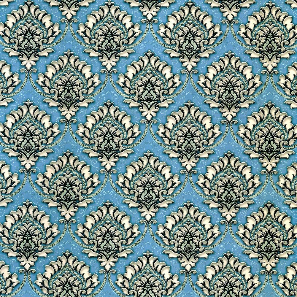 J9833 Damask Peel and Stick Wallpaper 17.7in x 9.8ft Navy Blue Vinyl 17.71inch x 118inch