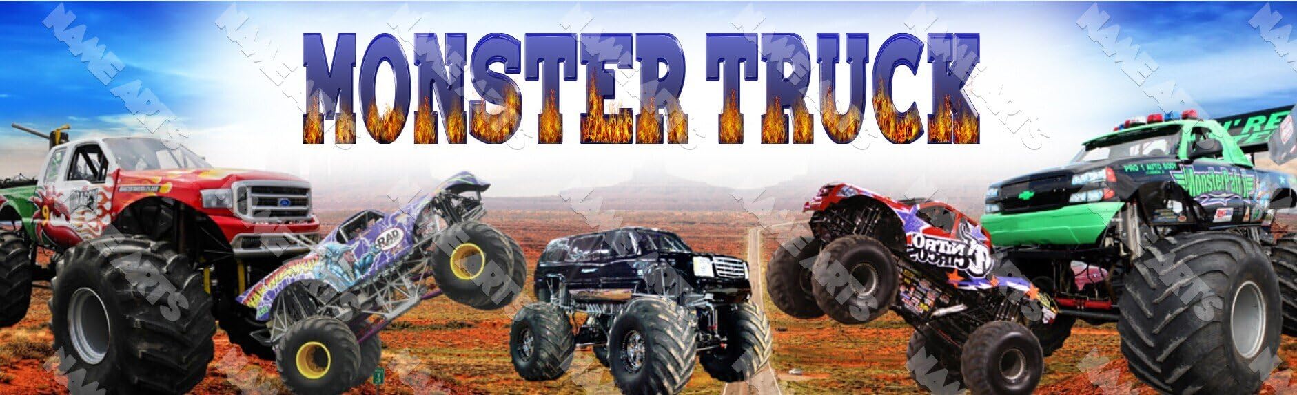 Personalized/Customized Monster Trucks Name Poster Wall Decor Door Birthday Art Banner