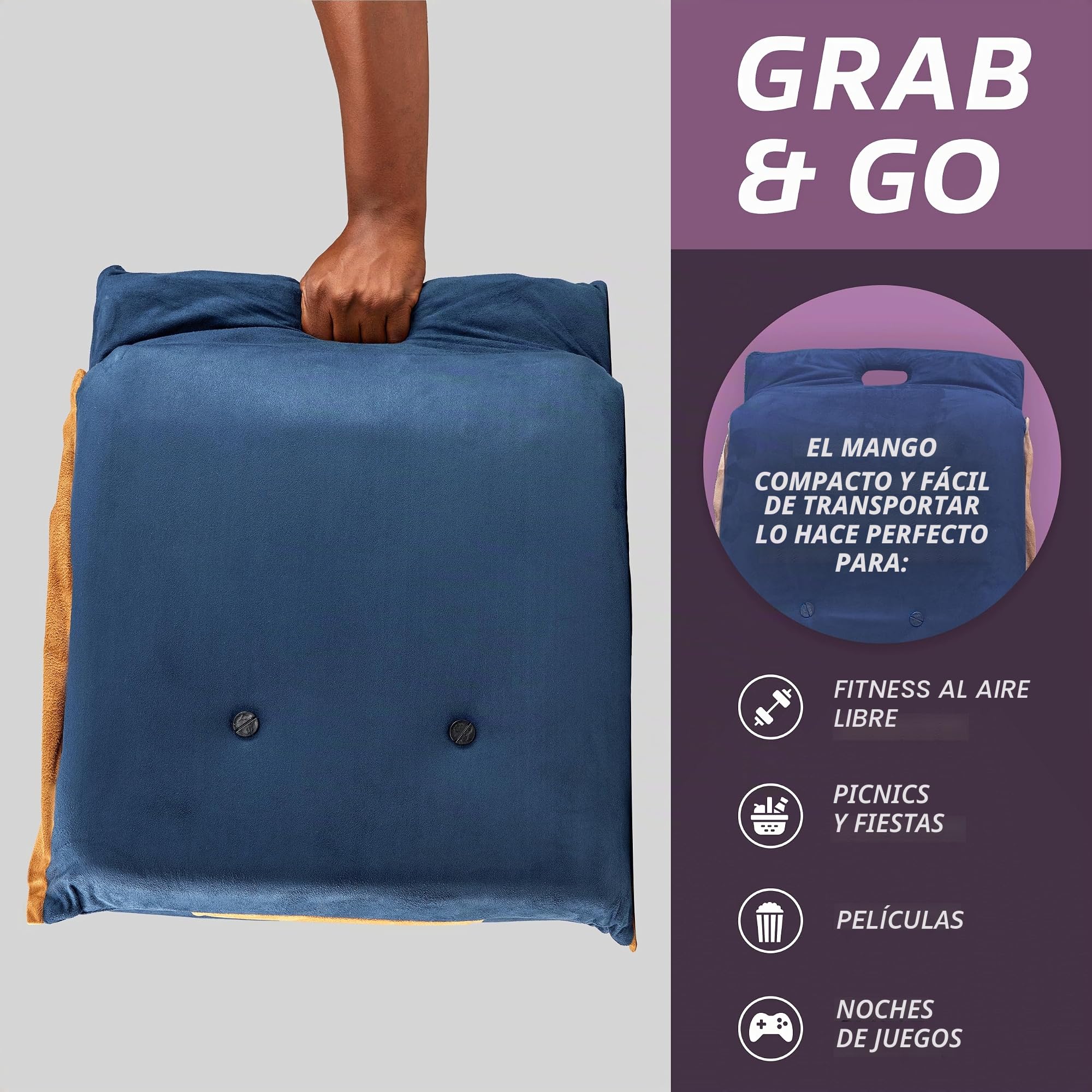 bonVIVO Silla Plegable de Suelo con Respaldo reclinable para meditación, Lectura, Gaming y Relax, cojín Suelo Acolchado portátil para hogar y Oficina, Azul y Beis