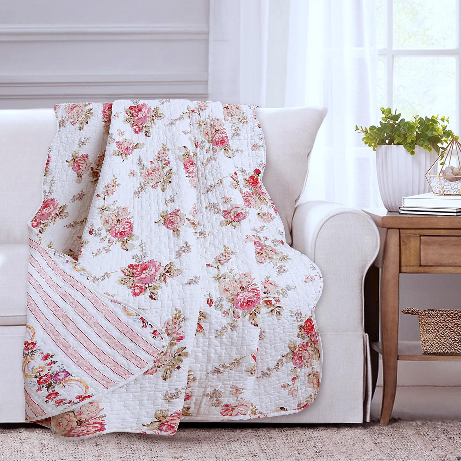 Greenland Home Grace Überwurfdecke – 127 X 152 Cm, 100% Baumwolle, Gesteppt, Blumenmuster Butterblume