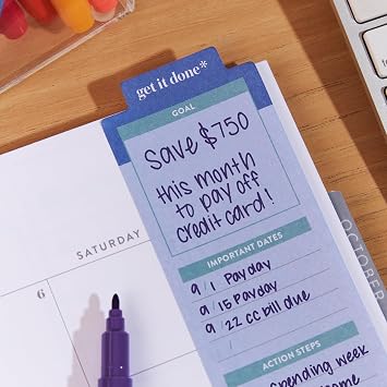 Erin Condren Goal Setting Bookmark Sticky Notes, Bookmark with Goal Setting Sticky Notes