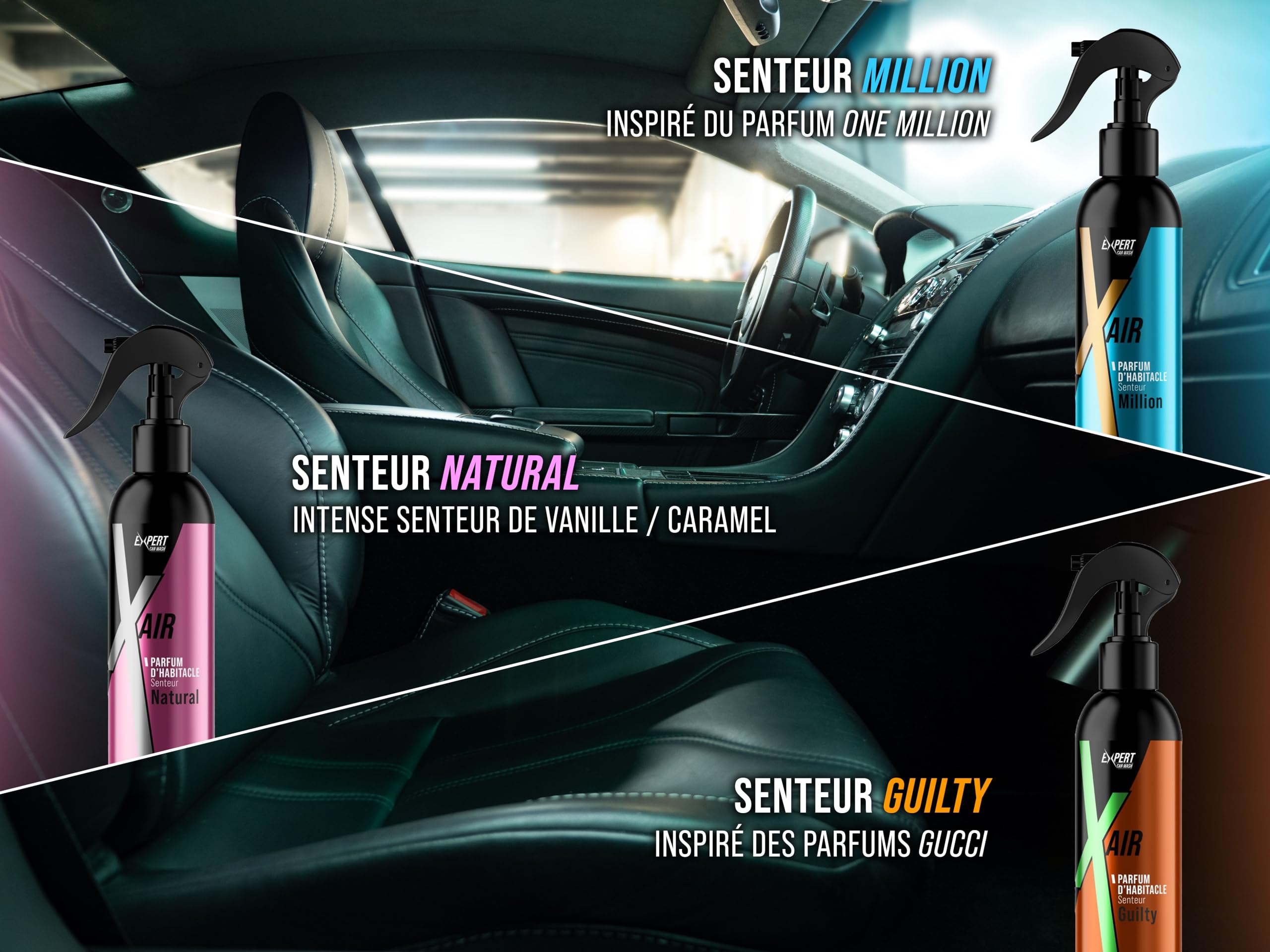 X Air - Parfum Voiture Intérieur Spray 300 ml - Senteur One Million - Désodorisant Voiture Longue Durée Non Entêtant - Élimine Odeurs Tabac & Animaux - Concentré & Économique - Fabriqué en Italie