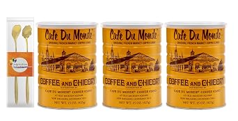 Cafe du Monde Ground Coffee 15 Oz 425 g With 2 Coffee Spoons 3 CANS
