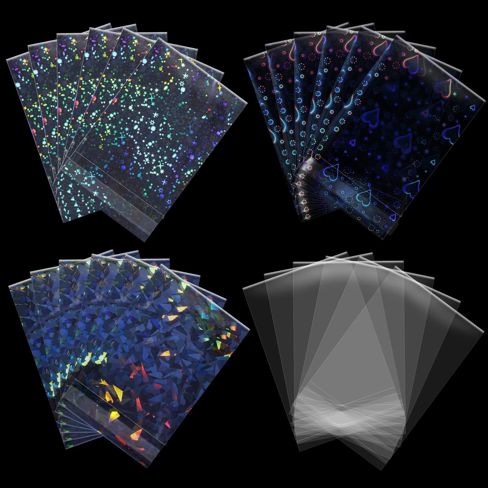200 Pcs Laser Flashing Kpop Holographic Photo Card Sleeves Little Star Heart Glass Gemstone Transparent Trading Cards Sleeves 2.6 x 3.5 Inches