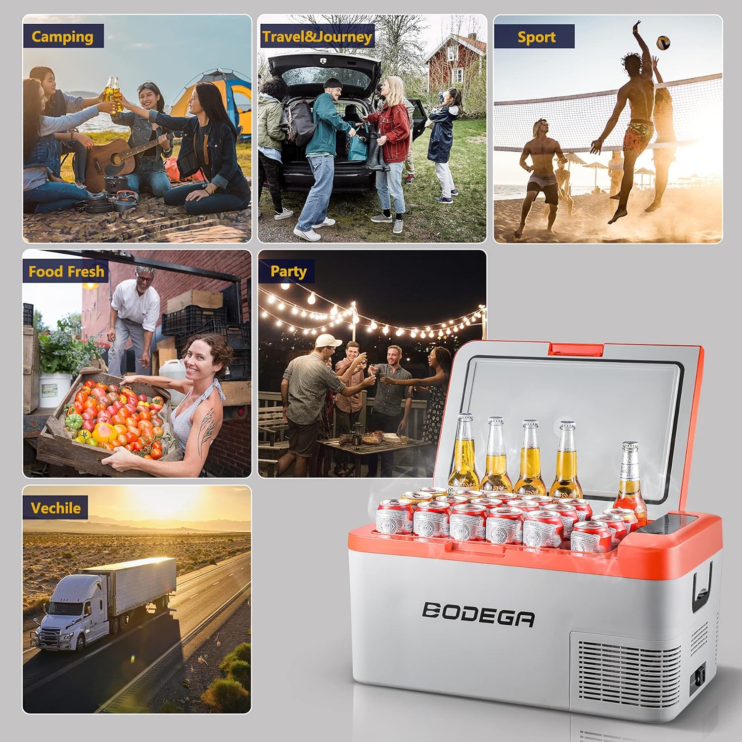 BODEGA 12 Volt Car Refrigerator, Portable Freezer, Car Fridge Single Zone APP Control, 20 Quart（18L）-4℉-68℉ RV Electric Compressor Cooler 12/24V DC and 100-240V AC for Outdoor, Camping, Travel, Orange : Automotive